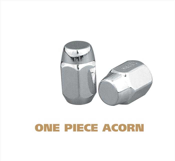 One Piece Acorn Lug Nuts - 13/16 Inch Hex Chrome Plated